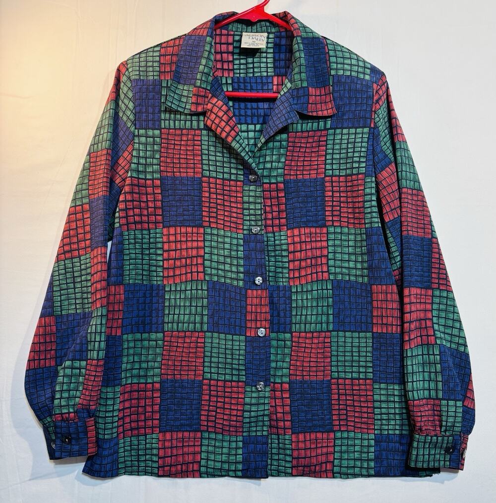 Vintage Allison Daley Womens 10 Geometric Colorblock Button Front Blouse